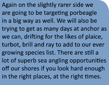 Again on the slightly rarer side we are going to be targeting porbeagle in a big way as well. We will also be trying ...