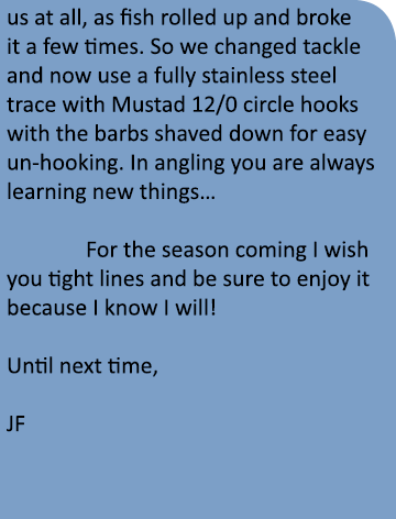 us at all, as fish rolled up and broke it a few times. So we changed tackle and now use a fully stainless steel trace...