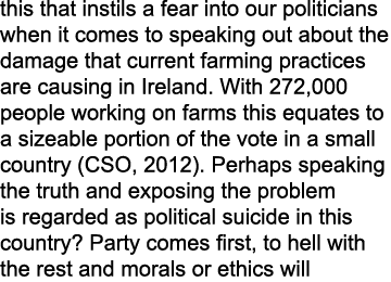 this that instils a fear into our politicians when it comes to speaking out about the damage that current farming pra...