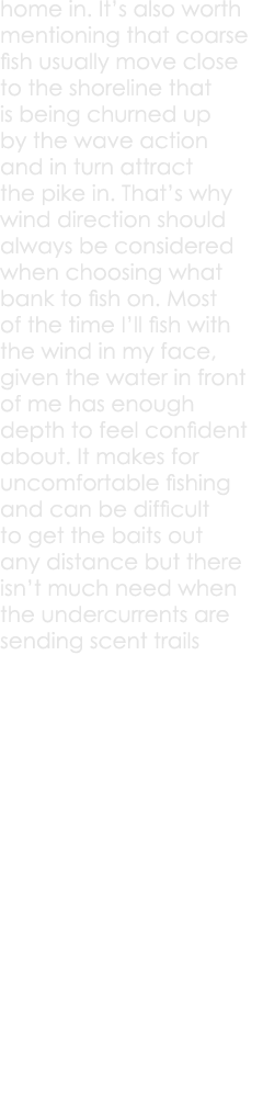 home in. It’s also worth mentioning that coarse fish usually move close to the shoreline that is being churned up by ...