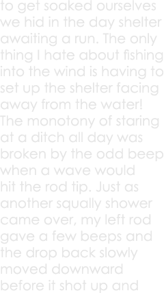 to get soaked ourselves we hid in the day shelter awaiting a run. The only thing I hate about fishing into the wind i...
