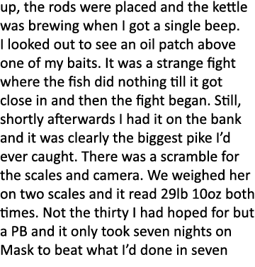 up, the rods were placed and the kettle was brewing when I got a single beep. I looked out to see an oil patch above ...